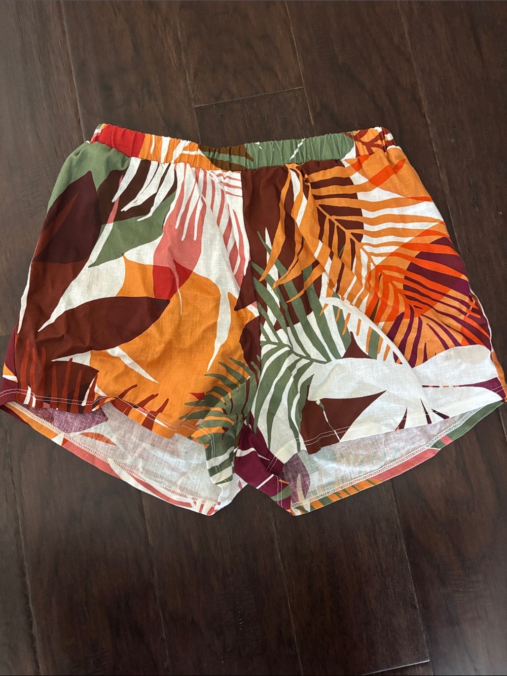 Vitamin A Tropical Leaf Print Shorts - Orange, Green, Brown, White
